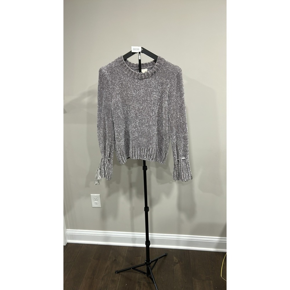 Cupio Grey Chenille Knit Pullover Sweater with Tie Cuffs Size L